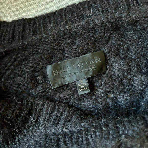 Nili Lotan Alpaca Wool Blend Cable Knit Sweater Black Oversized Size S - Picture 6 of 7
